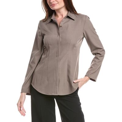 Kenneth Cole Pinstripe Fitted Blouse Tan m Kenneth Cole Pinstripe Fitted Blouse Tan m