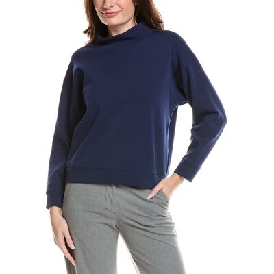 Lafayette 148 New York Ballet Studio Mock Neck Wool-Blend Sweatshirt Blue XXL Lafayette 148 New York Ballet Studio Mock Neck Wool-Blend Sweatshirt Blue XXL