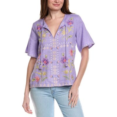 Johnny Was Ruffle Sleeve Field Linen Blouse Purple m Johnny Was Ruffle Sleeve Field Linen Blouse Purple m