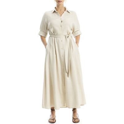 Max Studio Large Roll Sleeve Belted Dress Beige m Max Studio Large Roll Sleeve Belted Dress Beige m