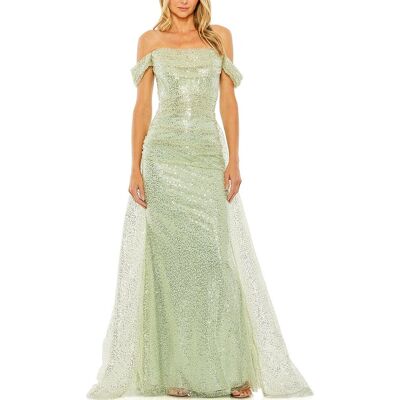 Mac Duggal Off The-Shoulder Sequin Panel Train Gown Green 4 Mac Duggal Off The-Shoulder Sequin Panel Train Gown Green 4