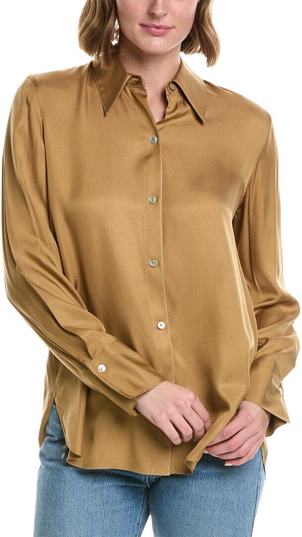 Vince Easy Button-Down Silk-Blend Blouse Brown XXS