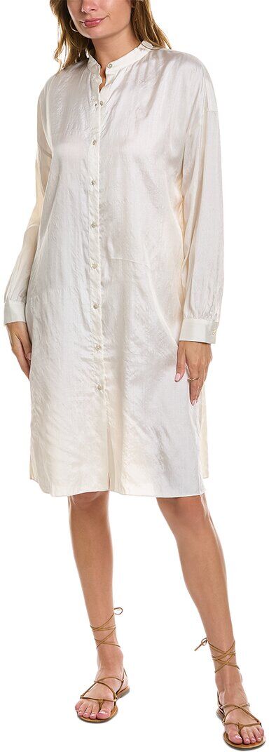 EILEEN FISHER Boxy Long Silk Shirt White xs