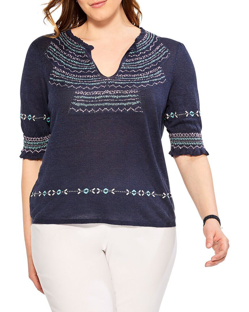 NIC & ZOE NIC+ZOE Plus Intarsia Stitches Linen-Blend Sweater NoColor 1X