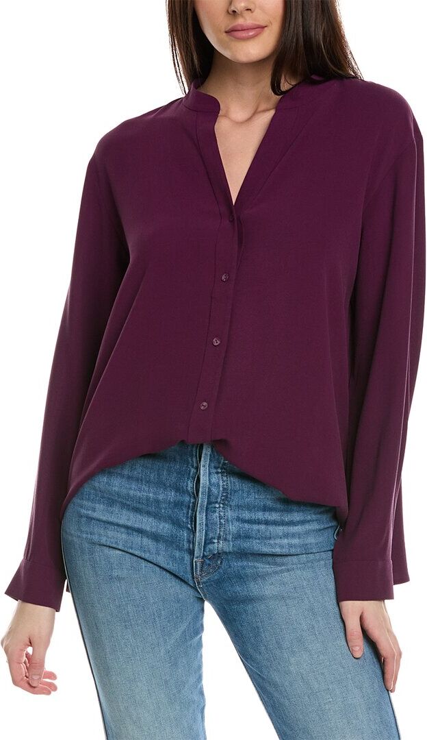 EILEEN FISHER Mandarin Collar Silk Shirt Purple xs