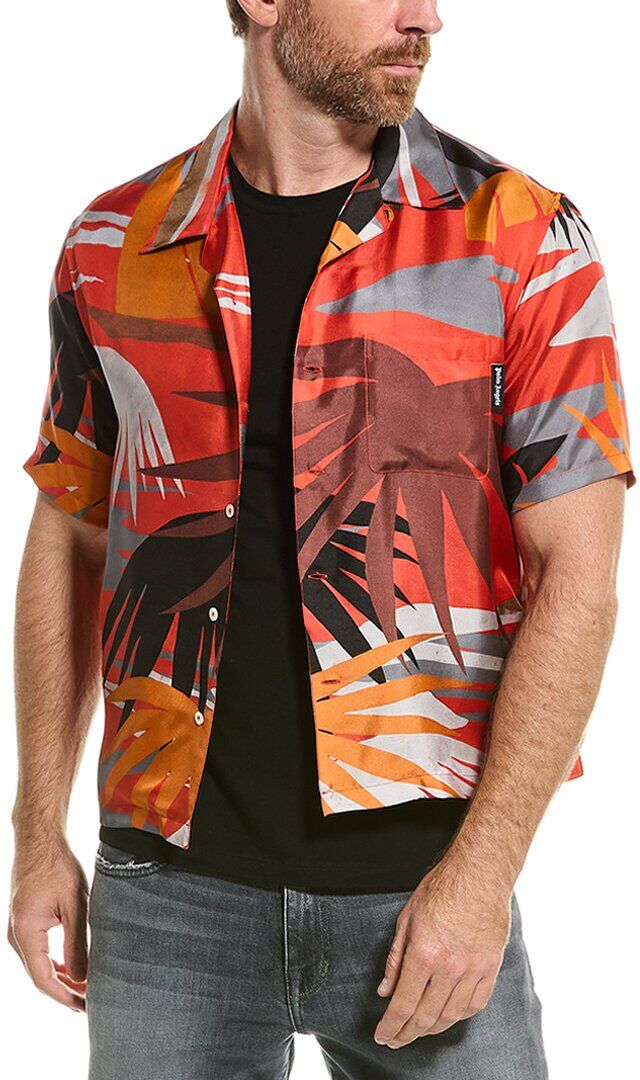 Palm Angels Hawaii Bowling Silk Shirt Red 48