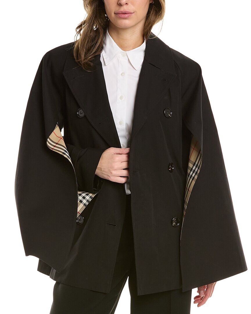 Burberry Cape Sleeve Cropped Trench Jacket Black 8