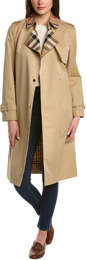 Burberry Check-Trim Gabardine Trench Coat Beige 4