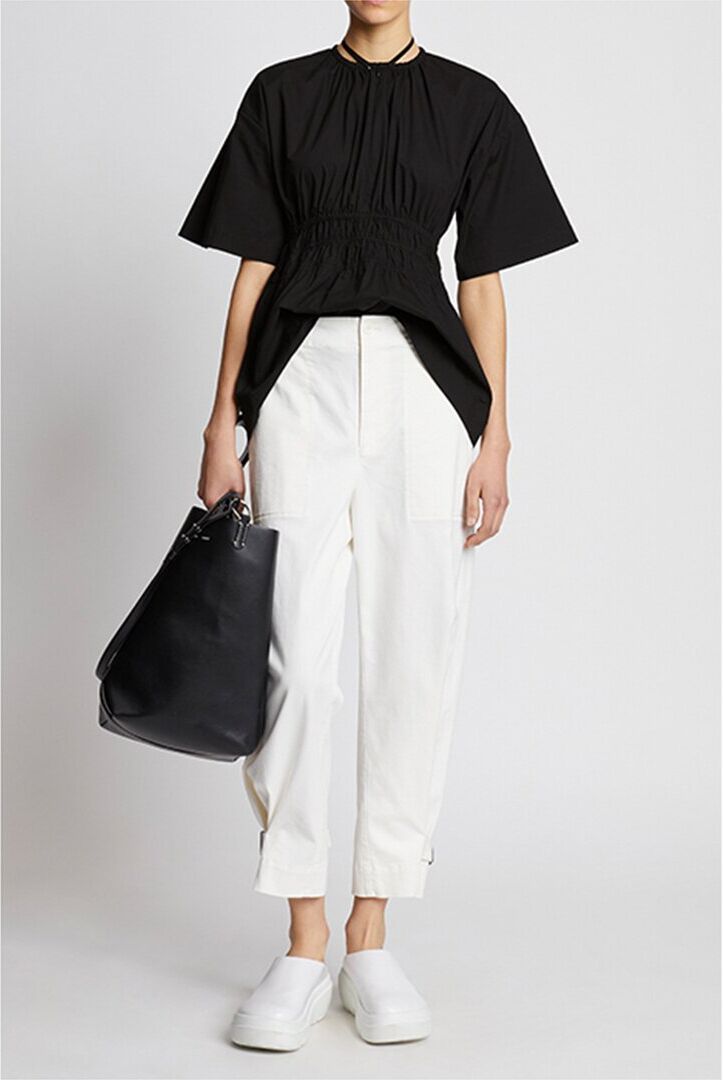 Proenza Schouler White Label Poplin Drawstring Blouse Black XXS