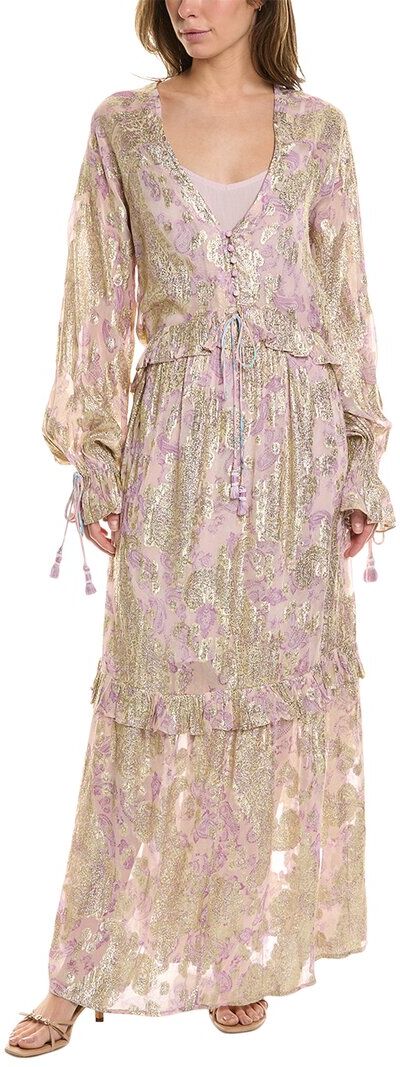 Hemant & Nandita Metallic Embroidered Kaftan Dress Pink xs