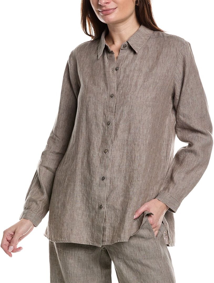 EILEEN FISHER Classic Linen Shirt Grey xs