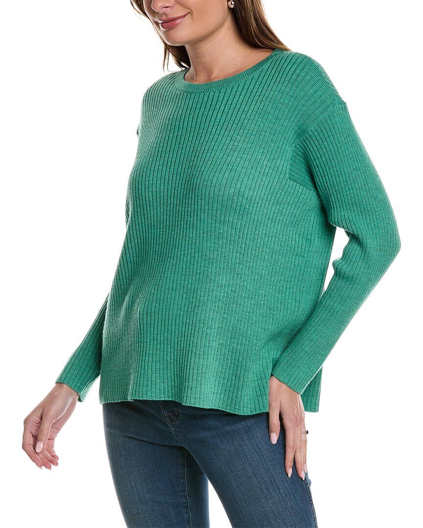 EILEEN FISHER Ribbed Wool Sweater Green XL