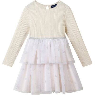 Andy & Evan Rib Knit/Glitter Tulle Tiered Dress White 3T Andy & Evan Rib Knit/Glitter Tulle Tiered Dress White 3T
