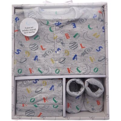 Quiltex Space Alphabet 3pc Layette Box Set Grey 0-6M Quiltex Space Alphabet 3pc Layette Box Set Grey 0-6M