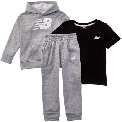 New Balance 3pc Fleece Hoodie, T-Shirt & Jogger Set Grey 2T New Balance 3pc Fleece Hoodie, T-Shirt & Jogger Set Grey 2T