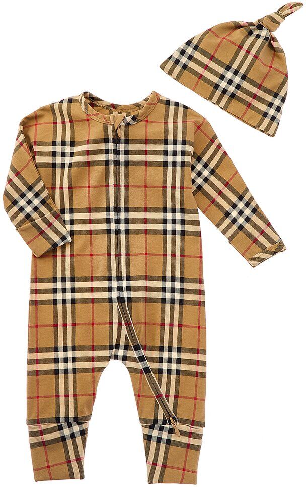 Burberry 2pc Vintage Check Bodysuit Set Brown 6M