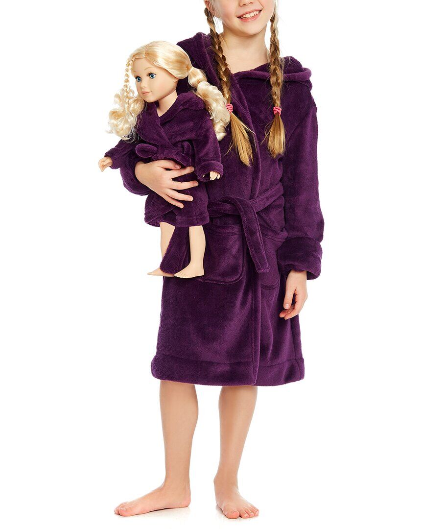 Leveret Girls & Doll Fleece Hooded Robe Purple 3Y