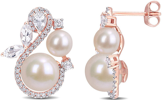 Rina Limor 10K Rose Gold 1.47 ct. tw. Diamond & White Topaz 5-5.5mm & 8-8.5mm Pearl Earrings NoColor NoSize