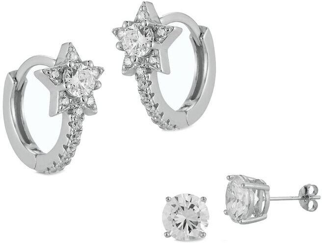 Glaze Jewelry Silver CZ Huggie Earrings Set NoColor NoSize