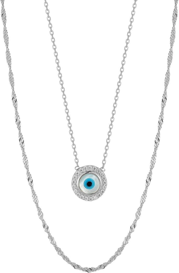 Glaze Jewelry Silver CZ Singapore & Evil Eye Necklace Set NoColor NoSize