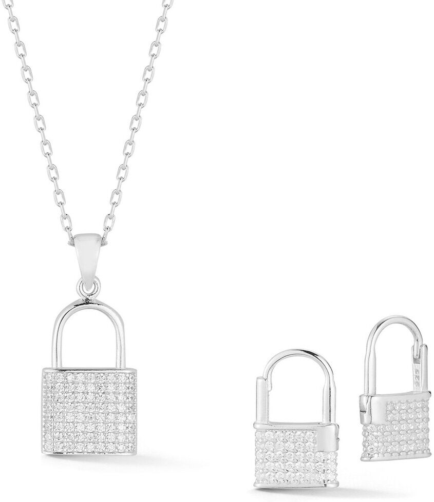 Glaze Jewelry Silver CZ Padlock Necklace & Earrings Set NoColor NoSize