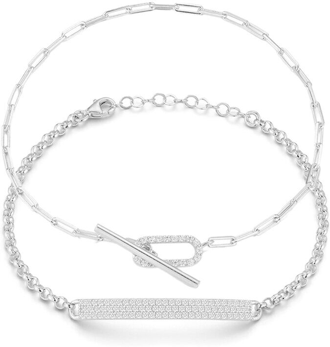 Glaze Jewelry Silver CZ ID Bracelet Set NoColor NoSize