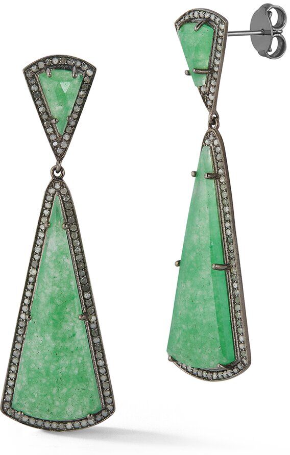 Banji Jewelry Silver 2.00 ct. tw. Diamond & Green Aventurine Drop Earrings NoColor NoSize