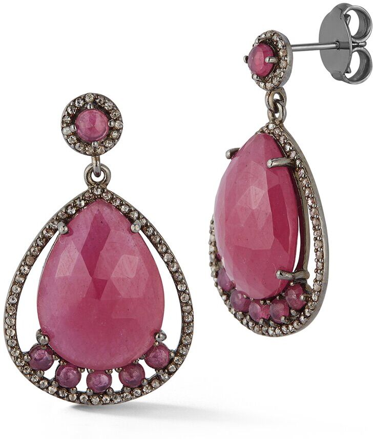 Banji Jewelry Silver 42.26 ct. tw. Diamond & Glass Filled Ruby Drop Earrings NoColor NoSize