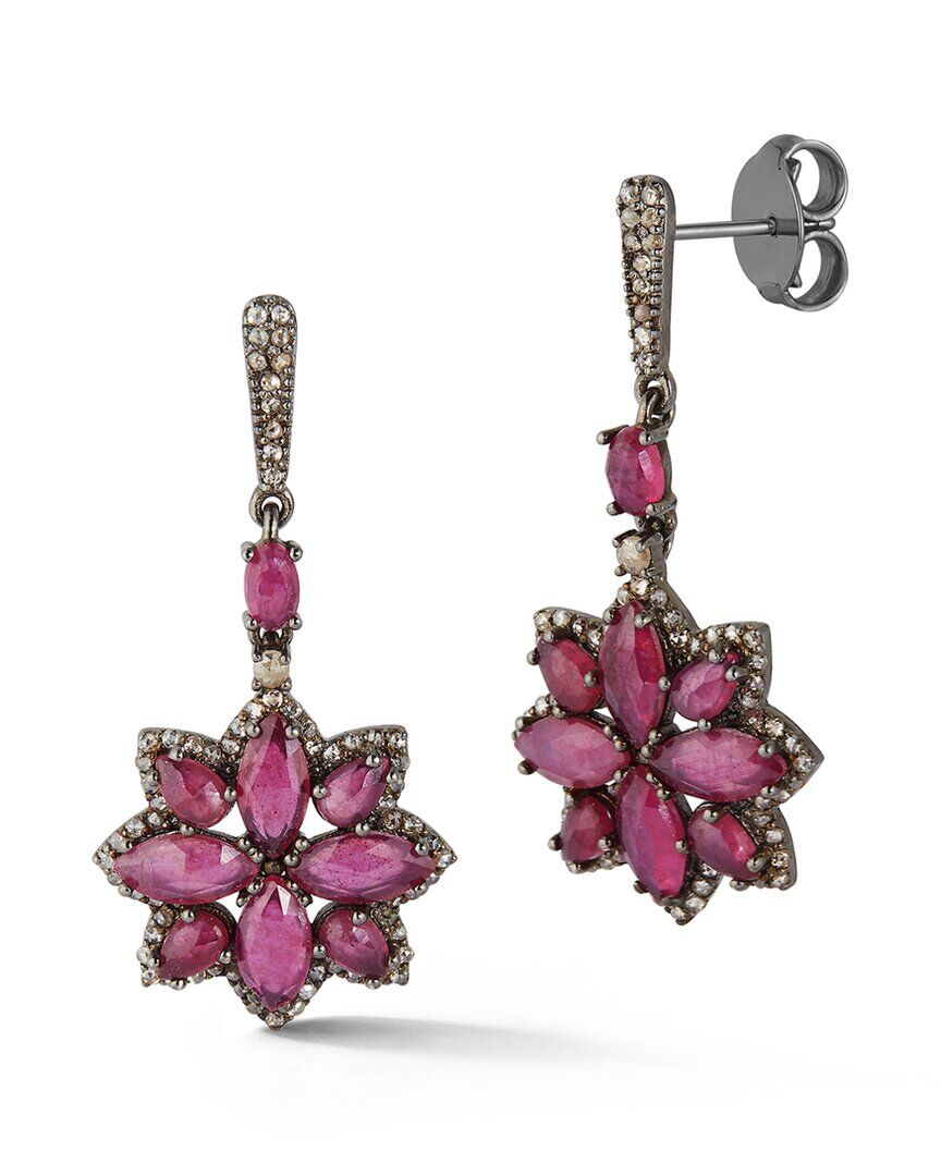 Banji Jewelry Silver 10.15 ct. tw. Diamond & Glass Filled Ruby Drop Earrings NoColor NoSize