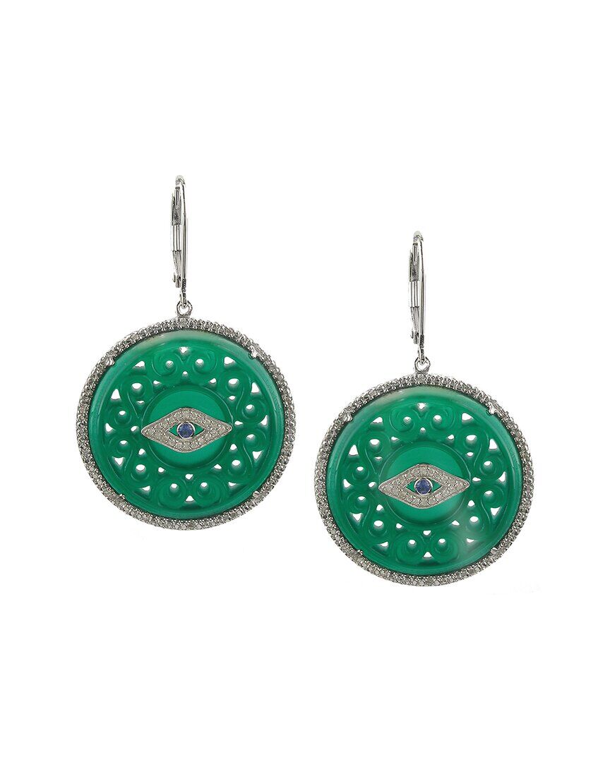 Gemstones Silver 0.21 ct. tw. Diamond & Green Agate Evil Eye Earrings NoColor NoSize