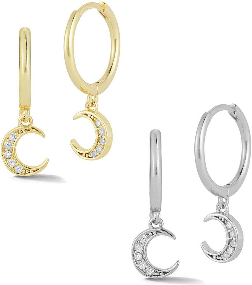 Glaze Jewelry Silver CZ Moon Charm Huggie Earrings Set NoColor NoSize