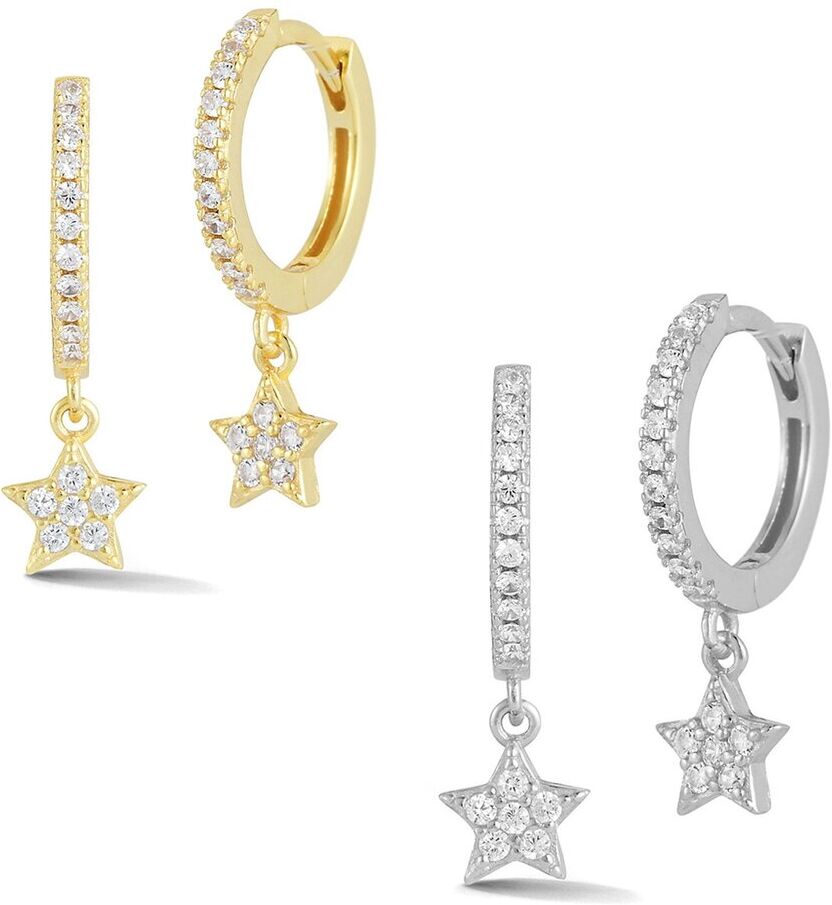 Glaze Jewelry Silver CZ Star Charm Huggie Earrings Set NoColor NoSize