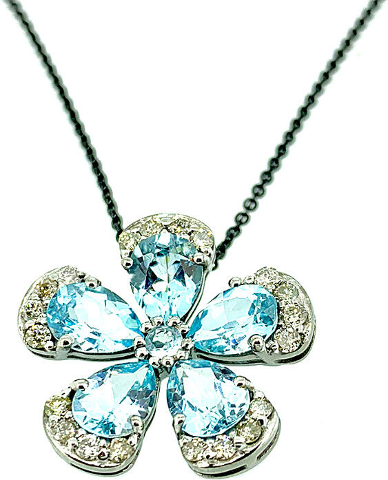 Arthur Marder Fine Jewelry Silver 0.68 ct. tw. Diamond & Blue Topaz Pendant Necklace NoColor NoSize