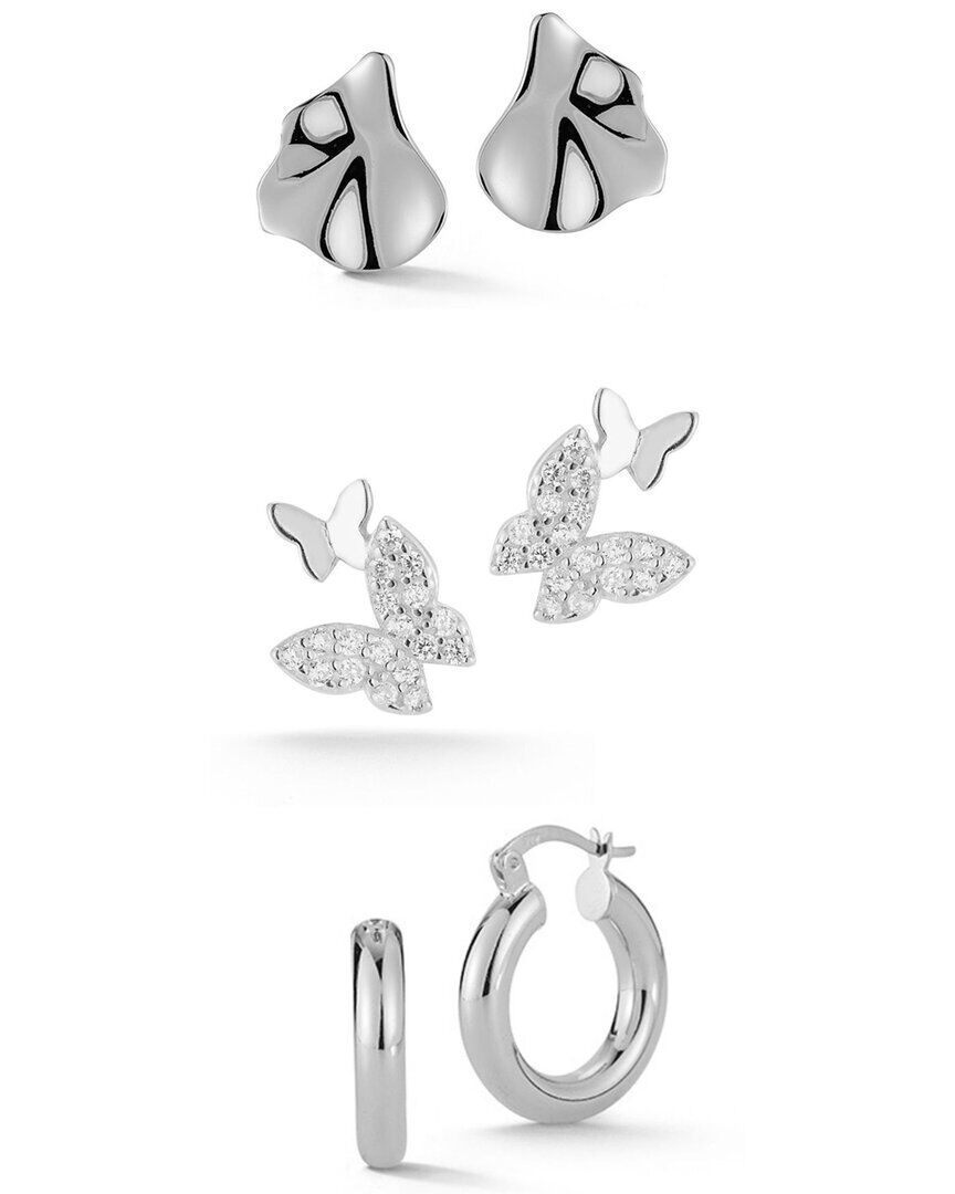 Glaze Jewelry Silver CZ Triple Set of Earrings NoColor NoSize