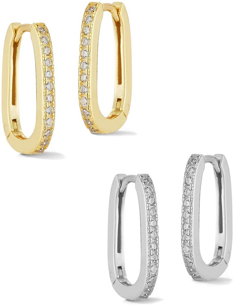 Glaze Jewelry Silver CZ Oval Huggie Earrings Set NoColor NoSize