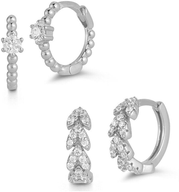 Glaze Jewelry Silver CZ Huggie Earrings Set NoColor NoSize