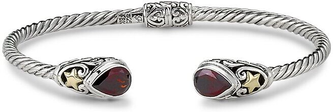 Samuel B. 18K & Silver 3.00 ct. tw. Garnet Twisted Cable Bangle Bracelet NoColor NoSize