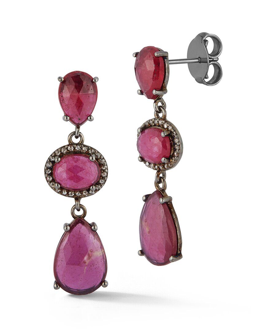 Banji Jewelry Silver 17.10 ct. tw. Diamond & Glass Filled Ruby Drop Earrings NoColor NoSize