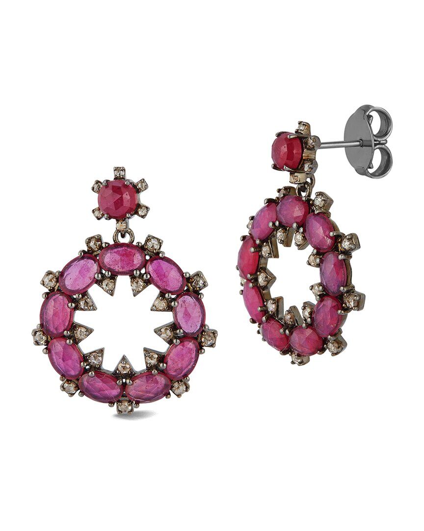Banji Jewelry Silver 0.98 ct. tw. Diamond & Glass Filled Ruby Drop Earrings NoColor NoSize
