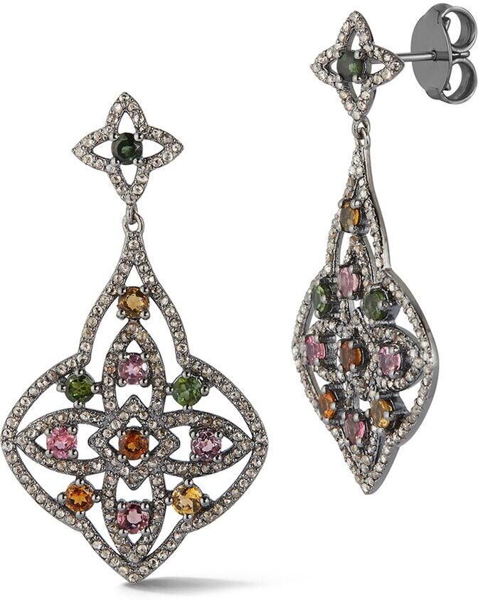 Banji Jewelry Silver 4.44 ct. tw. Diamond & Tourmaline Drop Statement Earrings NoColor NoSize