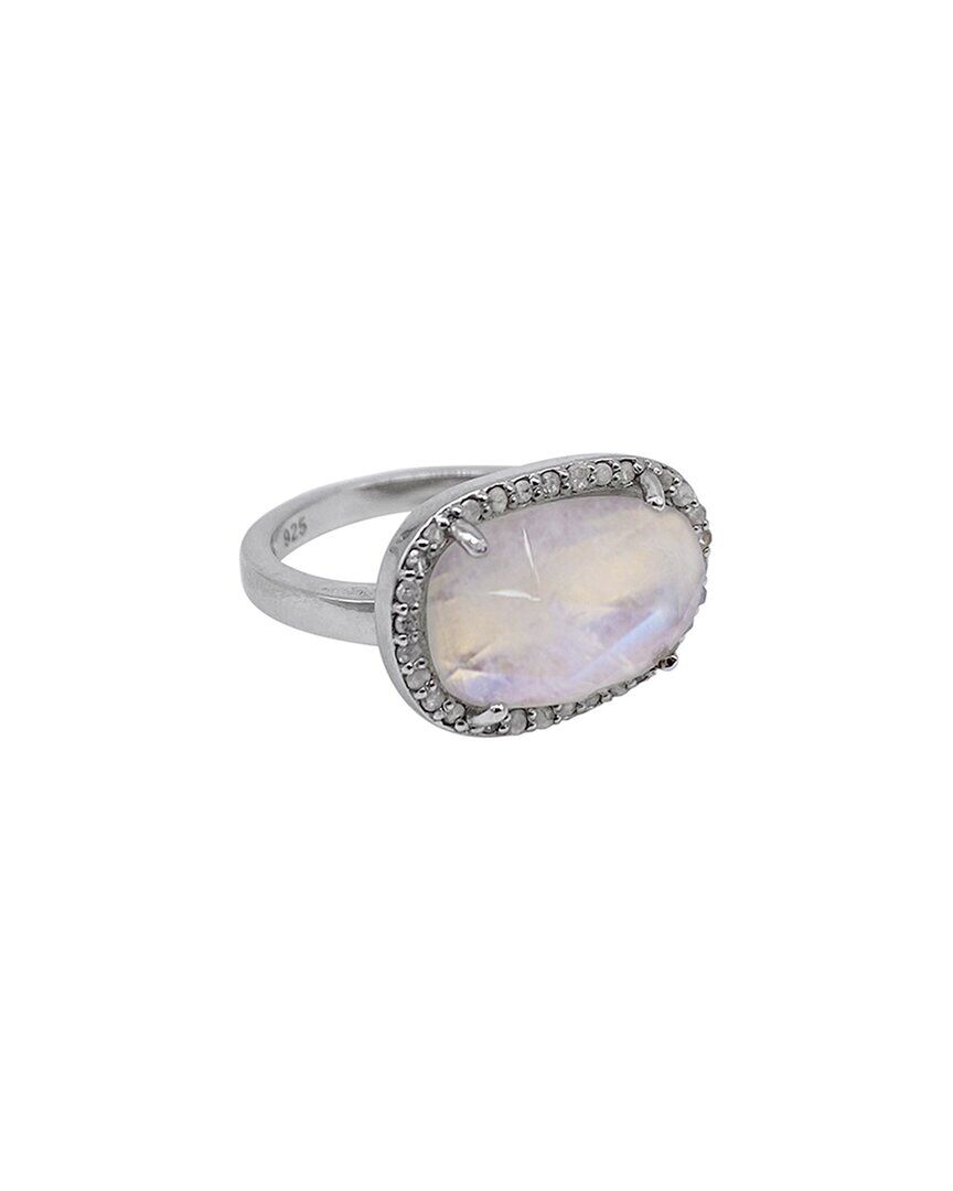 Adornia Fine Jewelry Silver 4.20 ct. tw. Diamond & Moonstone Halo Sideways Ring NoColor 6