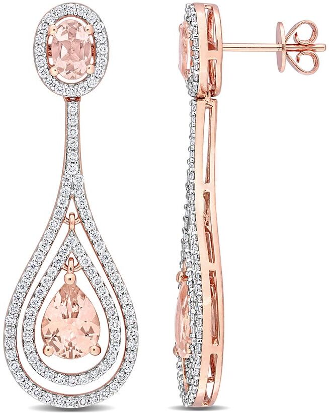 Rina Limor 14K Rose Gold 3.84 ct. tw. Diamond & Morganite Halo Teardrop Earrings NoColor NoSize