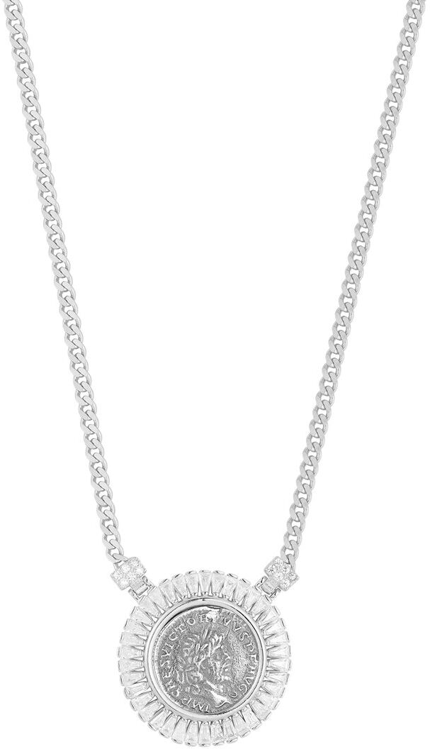 Chloe and Madison Silver CZ Bold Coin Necklace NoColor NoSize