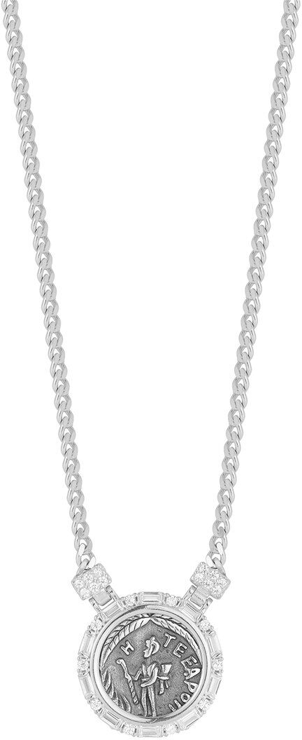 Chloe and Madison Silver CZ Bold Coin Necklace NoColor NoSize