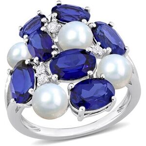 Rina Limor Silver 7.05 ct. tw. Lab-Grown Sapphire & 4-5.5mm Pearl Cluster Ring NoColor 6