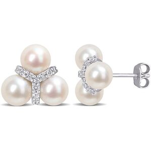 Rina Limor Silver 0.20 ct. tw. White Topaz 6-6.5mm Pearl Floral Studs NoColor NoSize