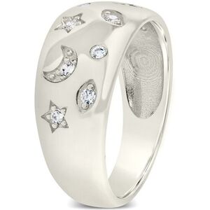 Sterling Forever CZ Star & Crescent Bezel Dome Band Ring NoColor 7