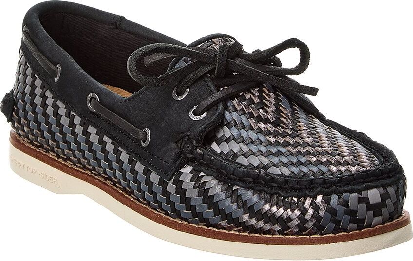 Sperry A/O 2-Eye Woven Leather Boat Shoe Black 8.5