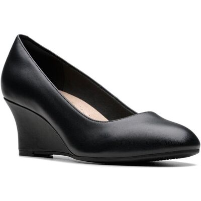 Clarks Collection Olivette Pearl Leather Wedge Pump Black 9.5 Clarks Collection Olivette Pearl Leather Wedge Pump Black 9.5