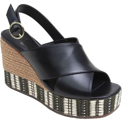 LINEA Paolo Valery-L Leather Wedge Slingback Sandal Black 5.5 LINEA Paolo Valery-L Leather Wedge Slingback Sandal Black 5.5
